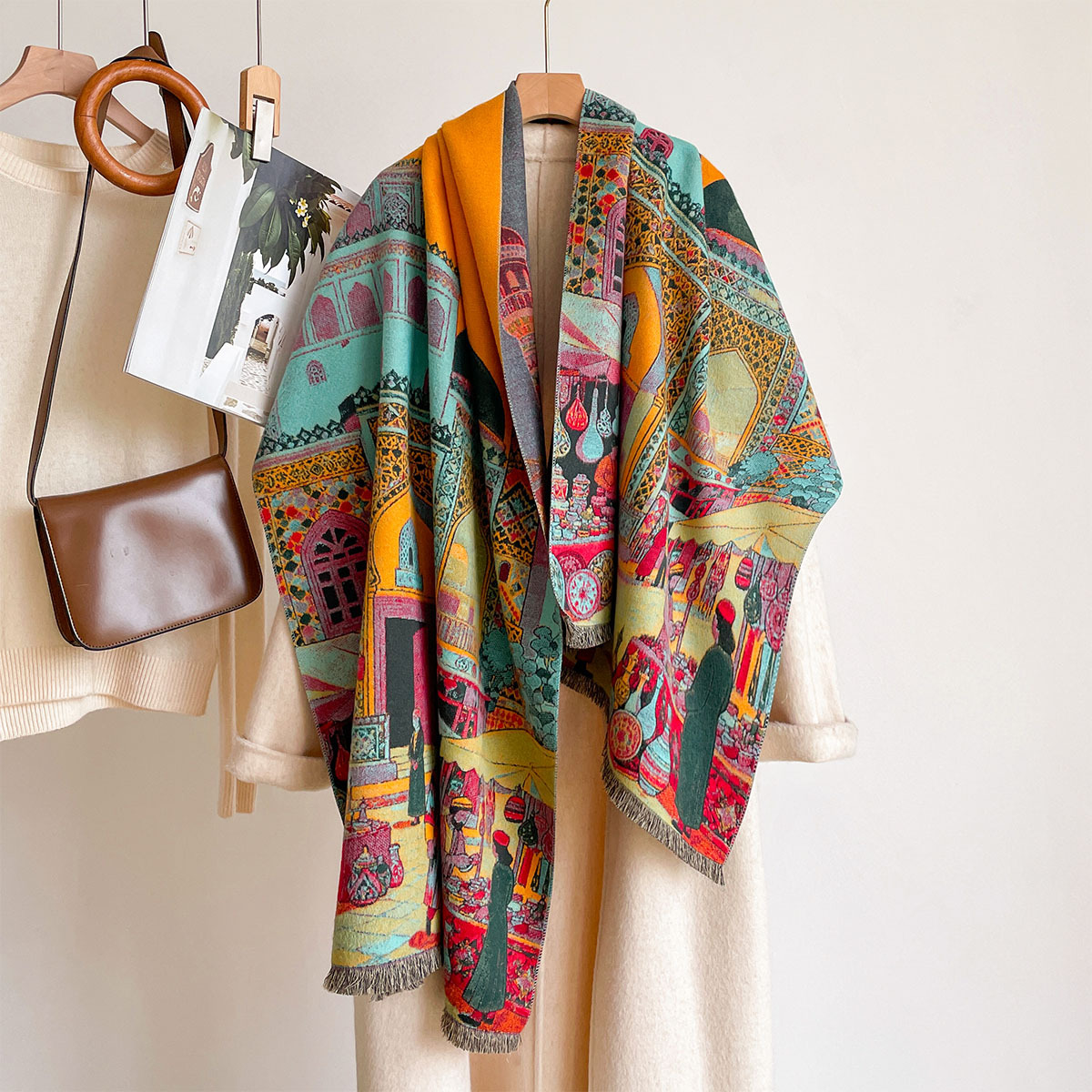 Woven Scarf Blanket - 女性用イミテーションカシミヤスカーフ リバーシブルケルチーフショール 冬用厚手暖かい大型スカーフ パシュミナブランケットラップ