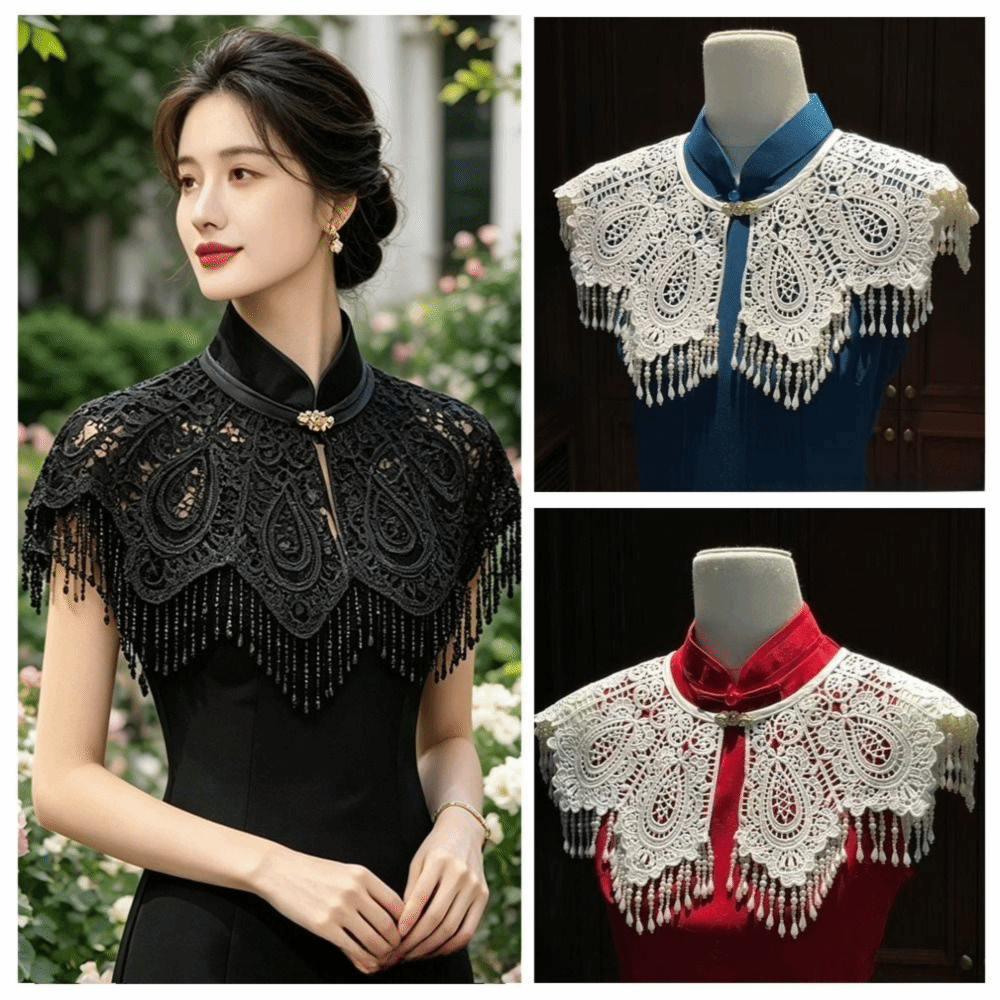 Stole Wedding Shawl - ポリエステル製チャイナドレスショール、新しい中国風レトロタッセルストール、水滴型タッセル、ヴィンテージフリンジシュラッグ、結婚式乾杯用衣装