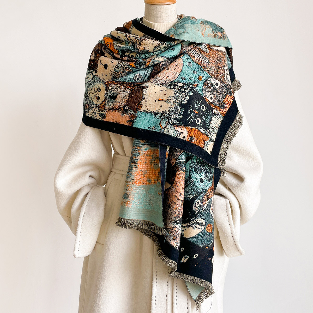 女性用イミテーションカシミヤスカーフ 厚手で暖かいショール  - Woven Scarf Blanket のレビューと価格