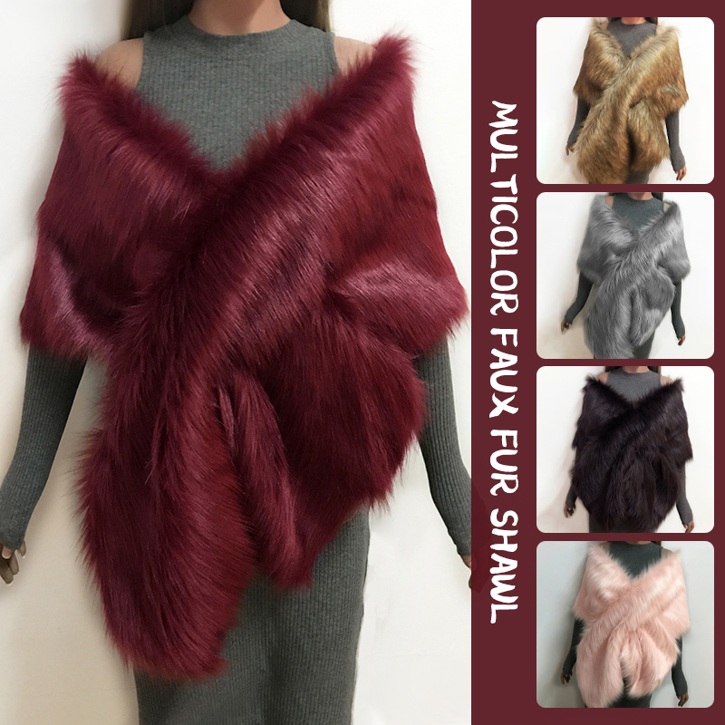 女性のためのフェイクファーロングストール,暖かいケープ,豪華 - Stole Wedding Shawl のレビューと価格