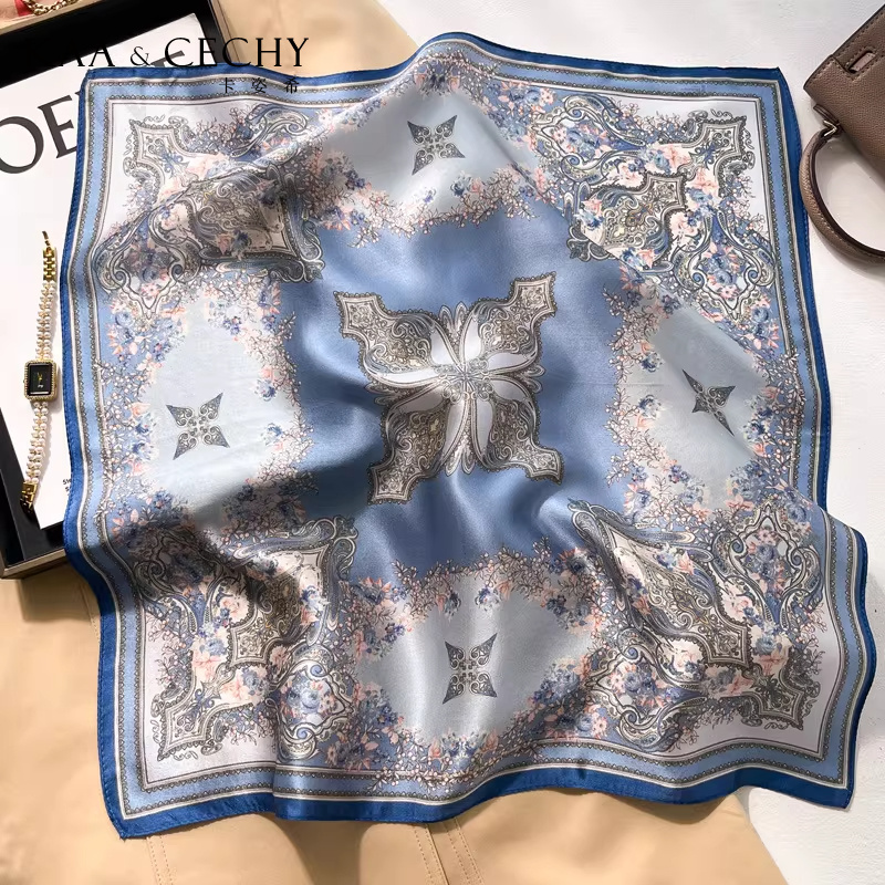 バロック花柄 100% 桑シルク正方形スカーフ 50 センチ - Head Wrap Turban のレビューと価格